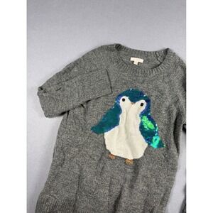 LC Lauren Conrad Womens Gray Sequin Penguin Knit Pullover Sweater Size M
